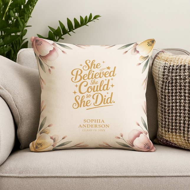 She Believed She Could | Elegant Floral Grad Name Cushion (Creator Uploaded)