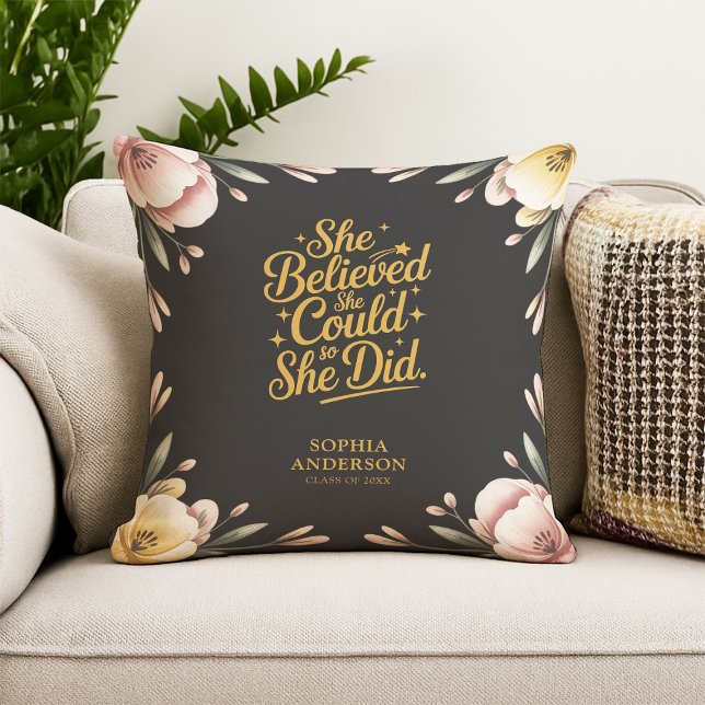 She Believed She Could | Elegant Script Graduation Cushion (Creator Uploaded)