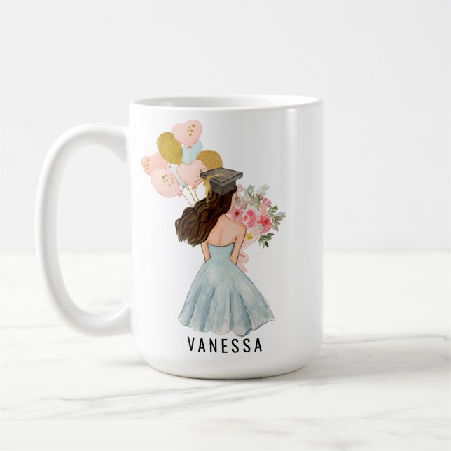 She Believed She Could Graduation Brunette Girl Coffee Mug (Left)
