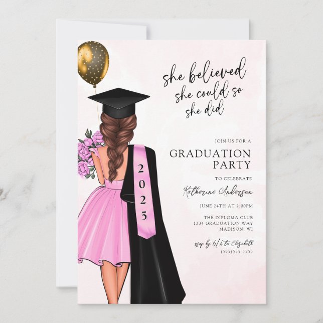 She Believed She Could Graduation Party Invitation (Front)