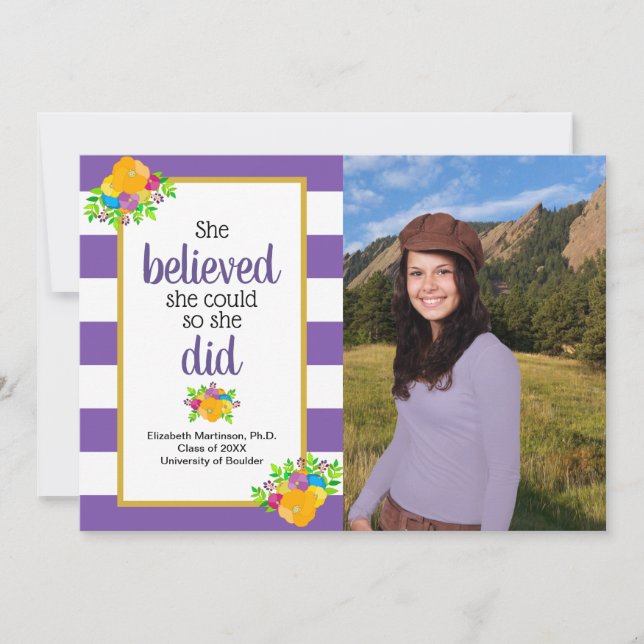 She Believed She Could Graduation Party Photo Invitation (Front)