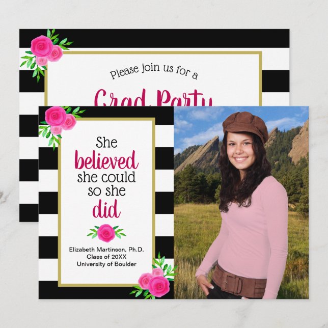 She Believed She Could Graduation Party Photo Invitation (Front/Back)