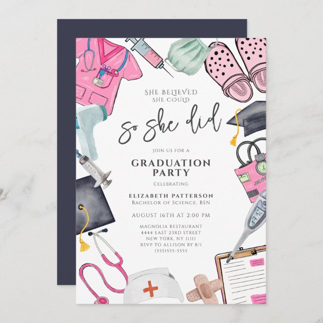 She Believed She Could Nurse Graduation Party Invitation (Front/Back)