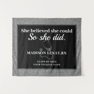 She Believed She Could Nurse Silver Glitter Name Tapestry