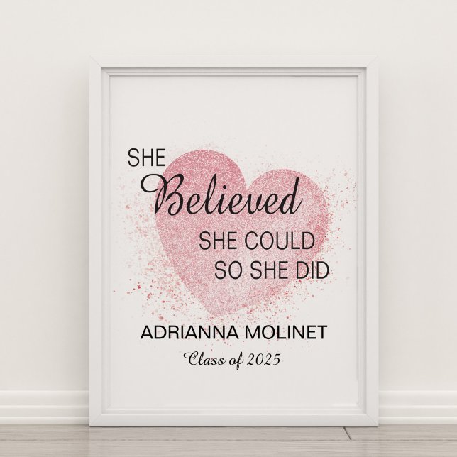 She Believed She Could Pink Watercolor Heart Poster (Creator Uploaded)