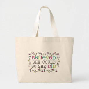 She Believed She Could Quote Large Tote Bag
