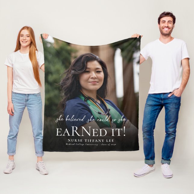 She Believed She Could RN Nurse Photo Graduation  Fleece Blanket (In Situ)