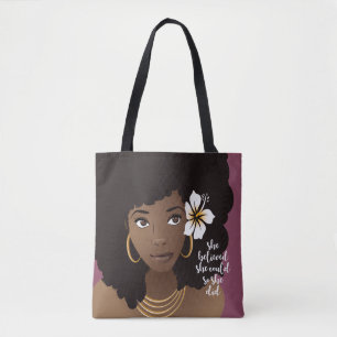 She Believed She Could So She Did, Flower Purple Tote Bag