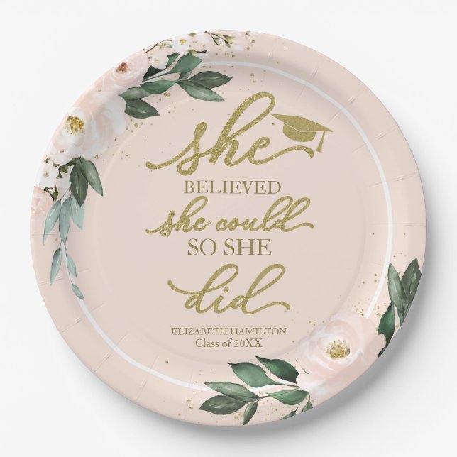 She Believed She Could So She Did Grad Party Paper Plate (Front)
