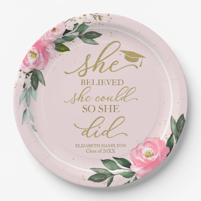 She Believed She Could So She Did Grad Party  Paper Plate (Front)