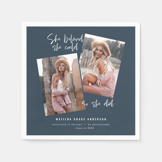 She believed she could so she did graduation blue napkin (Front)
