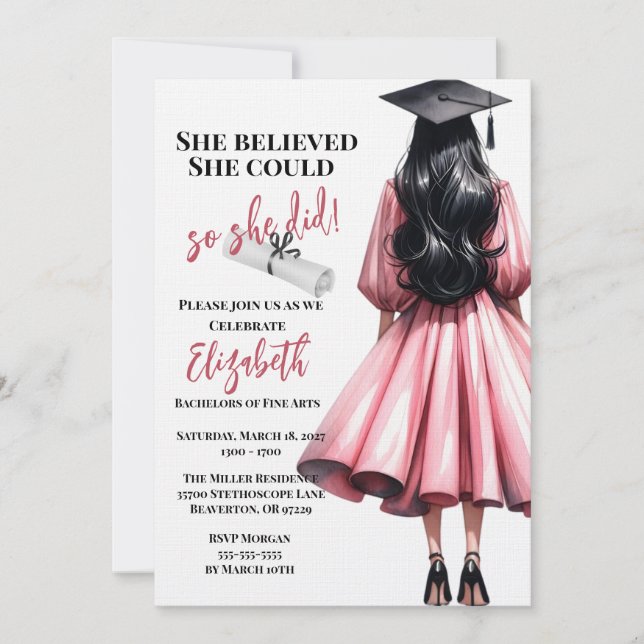 She Believed She Could So She Did Graduation Invitation (Front)
