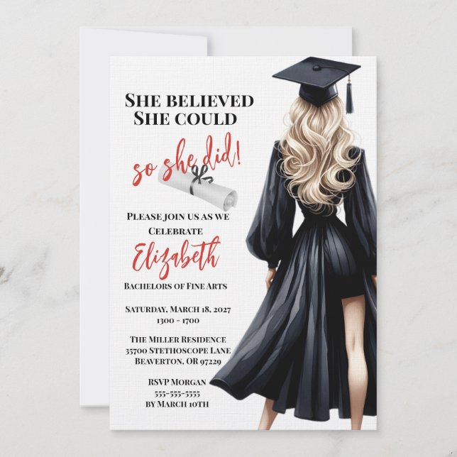 She Believed She Could So She Did Graduation Invitation (Front)