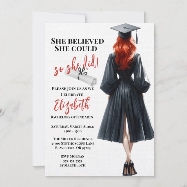 She Believed She Could So She Did Graduation Invitation (Front)