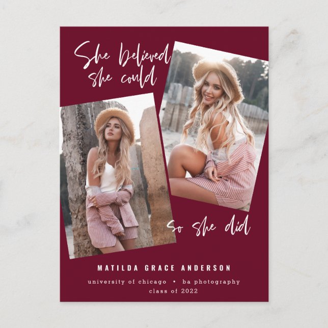 She believed she could so she did graduation postc postcard (Front)