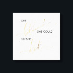 She Believed She Could So She Did Inspiring Quote Canvas Print<br><div class="desc">Our typography quote stretched canvas wall art features the quote "She Believe She Could So She Did." Believed and did are in a beautiful calligraphy script lettering richly adorned with faux gold foil, which contrasts beautifully with the rest of the quote in a deep, rich black modern sans serif lettering....</div>