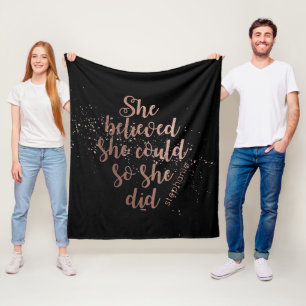 "She Believed She Could So She Did" Personalised Fleece Blanket