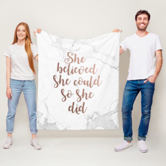 "She Believed She Could So She Did" Rose Gold Fleece Blanket