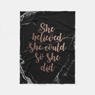 "She Believed She Could So She Did" Rose Gold Fleece Blanket