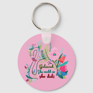 She Believed She Could So She Did Swan with Flower Key Ring