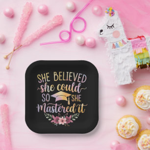 She Believed She Could So She Mastered It Graduate Paper Plate