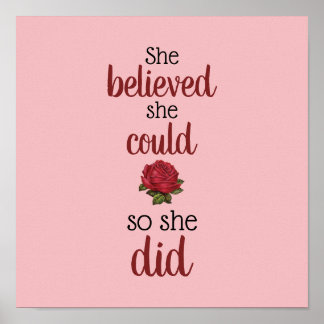 She Believed She Could Vintage Pink Floral Rose Poster