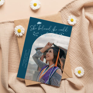 She Believed Teal Graduate Curved Photo Announcement