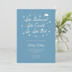 She Believed Typography Denim Blue Grad Party Invitation