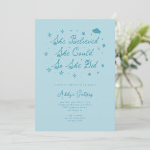 She Believed Typography Turquoise Grad Party Invitation