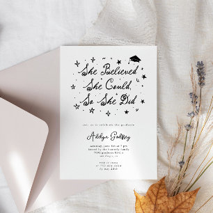 She Believed Typography White Graduation Party Invitation