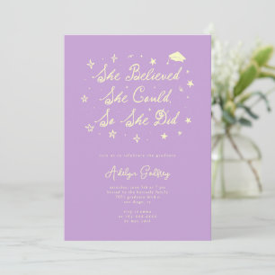She Believed Typography Wisteria Graduation Party Invitation