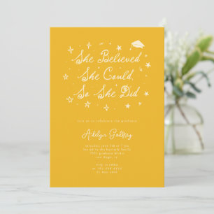 She Believed Typography Yellow Graduation Party Invitation
