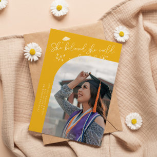 She Believed Yellow Graduate Curved Photo Announcement