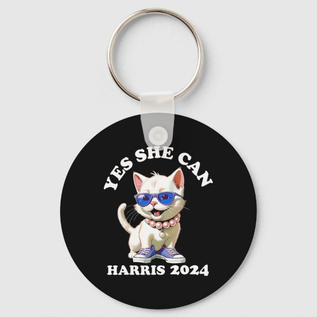 She Can Kamala Harris 2024 Cat Lady  Key Ring (Front)