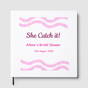 She Catch it pink spiral watercolor lines bridal Guest Book