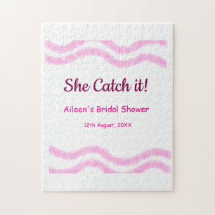 She Catch it pink spiral watercolor lines bridal  Jigsaw Puzzle
