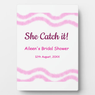 She Catch it pink spiral watercolor lines bridal Plaque