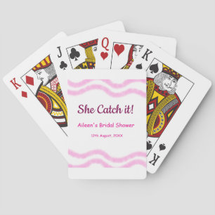 She Catch it pink spiral watercolor lines bridal  Playing Cards