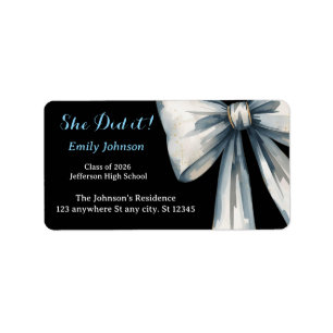 She did it Black Graduation Photo Blue Bow Label
