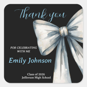 She did it Black Graduation Photo Blue Bow Square Sticker