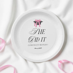 She Did It Coquette Girly Graduation Party Paper Plate