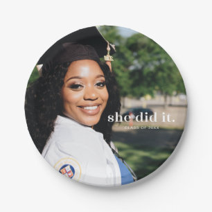 She Did It Custom Graduation Photo Paper Plate