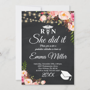 She Did It - Elegant Nursing School Graduation Invitation