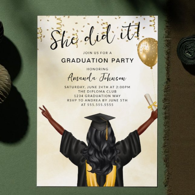 She Did It Female Graduation Party Invitation (Creator Uploaded)