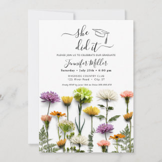 She did it Floral Graduation Party announcement