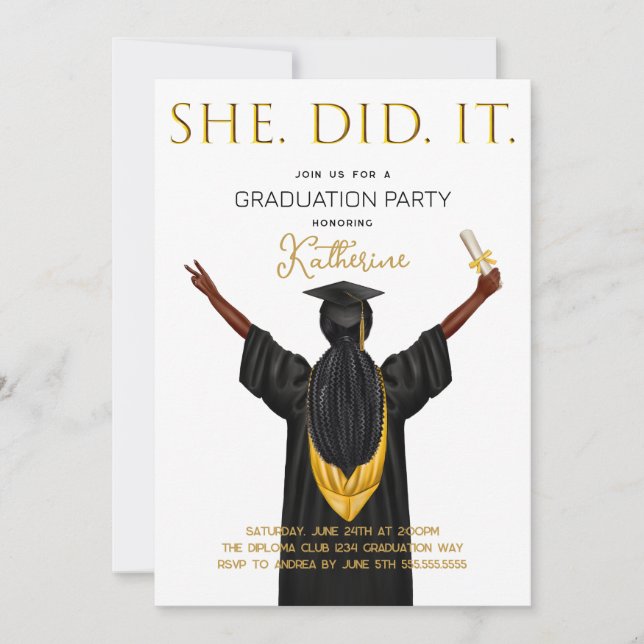 She Did It Graduation Invitation (Front)