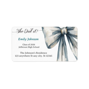 She did it Graduation invitation Photo Blue Bow  Label