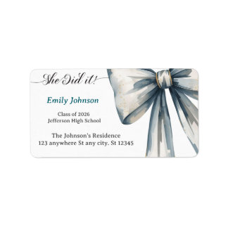 She did it Graduation invitation Photo Blue Bow  Label