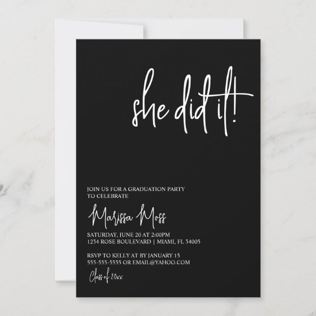 She Did It Graduation Party Invitation (Front)