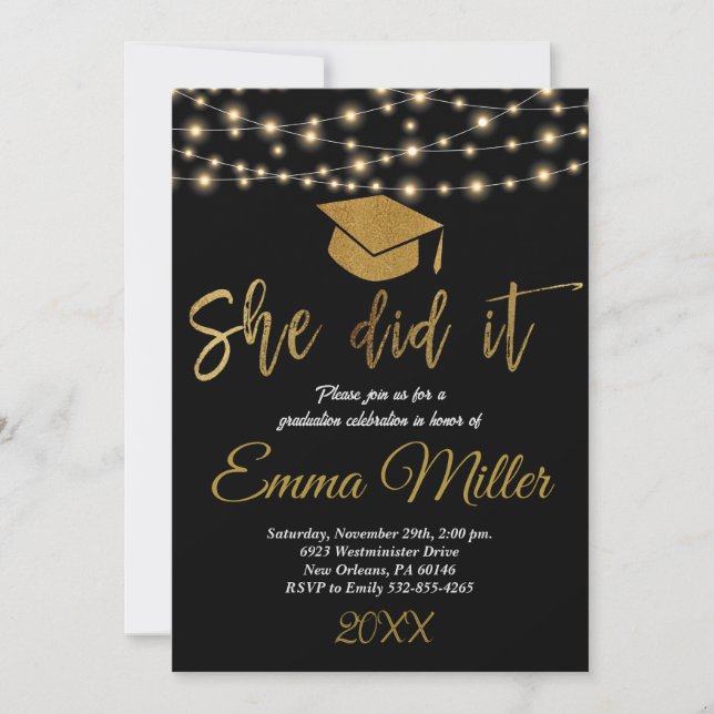 She Did It Graduation Party Invitation (Front)